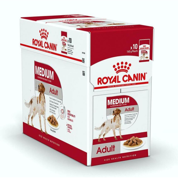 Royal Canin Medium Adult Wet Pouch 12個月大至10歲成犬濕糧包 140g 
